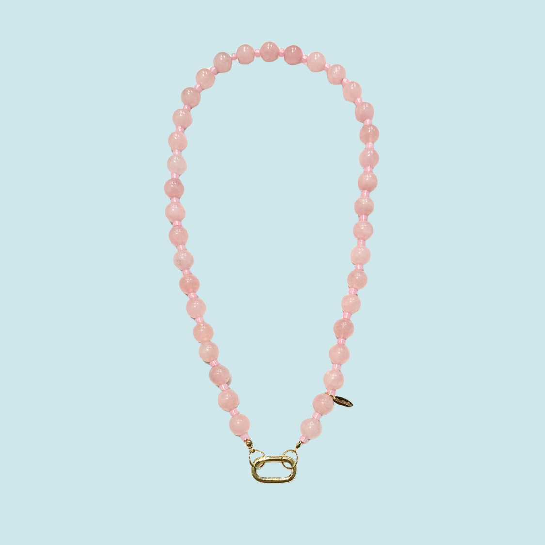 Pink Quartz beaded necklace with a gold clasp
