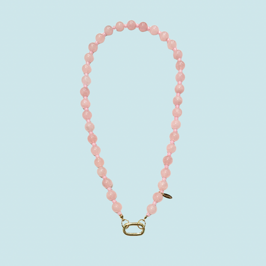 Pink Quartz beaded necklace with a gold clasp 