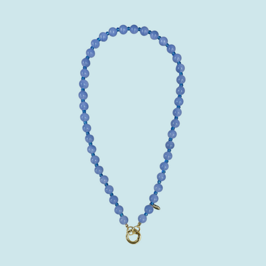 Blue glass beaded necklace with a gold clasp